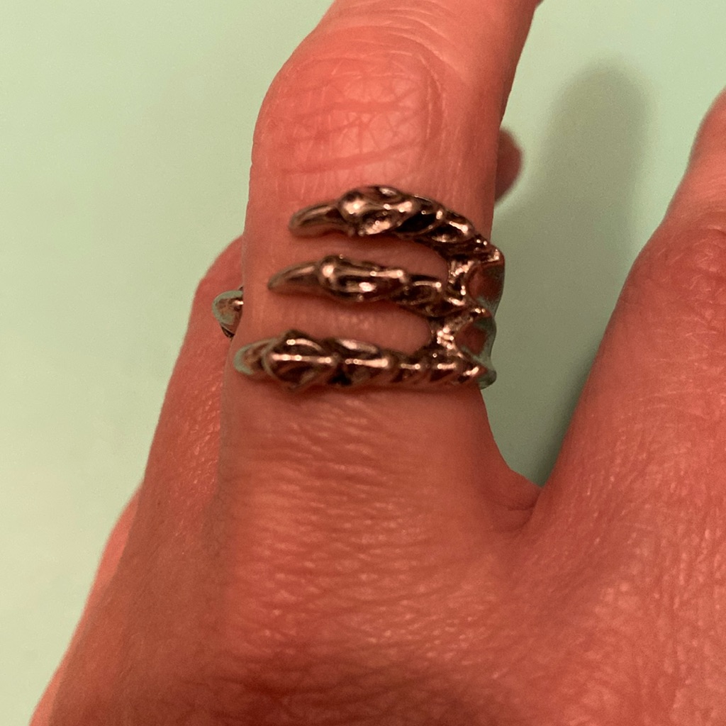 Unisex Silver-Plated Dragon Claw Ring- Adjustable Size 9 As Pictured